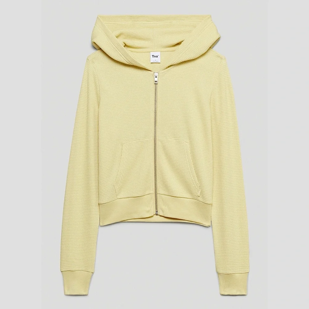 Aritzia TNA Waffle Knit Oversized Cozy Yellow Zip-Up Hoodie Sweater - Picture 1 of 5